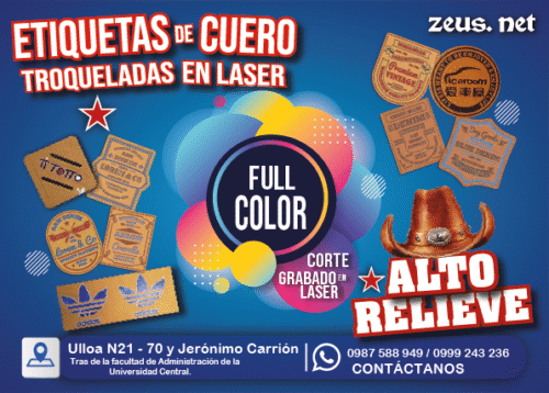 Etiquetas de cuero alto relieve a full color