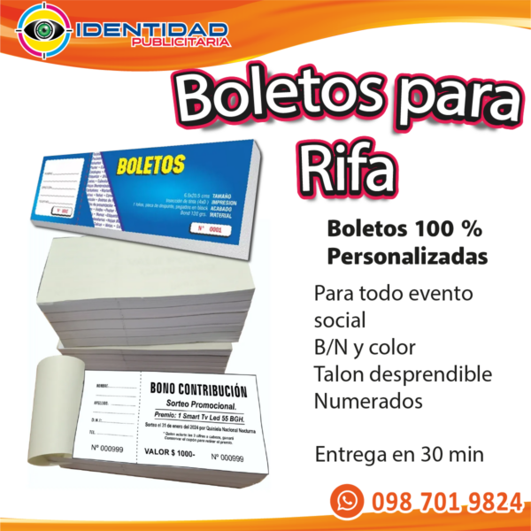 BOLETOS PARA RIFA Y SOLIDARIOS